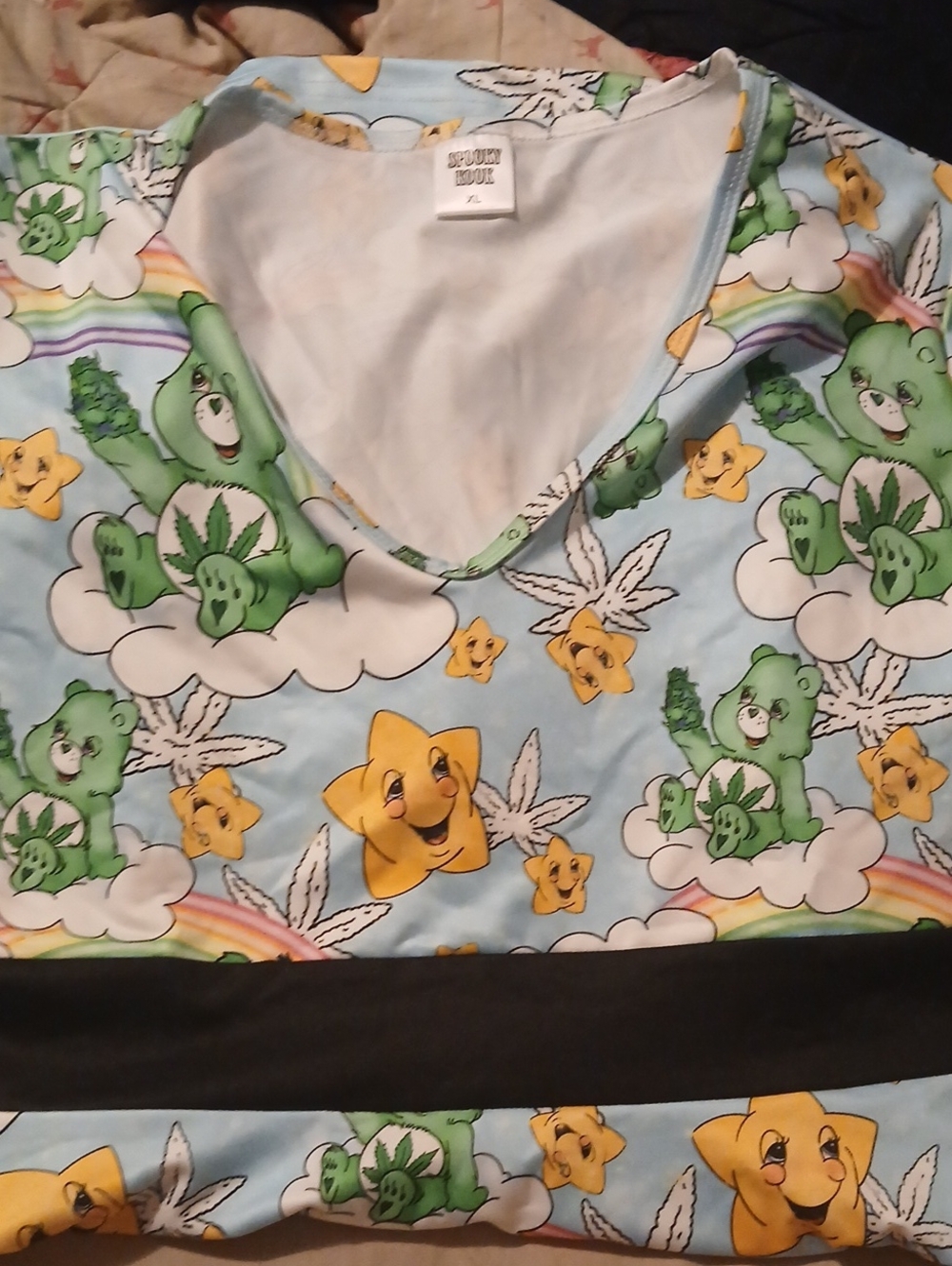 Green Leaf Care Bear Print V-Neck Dress